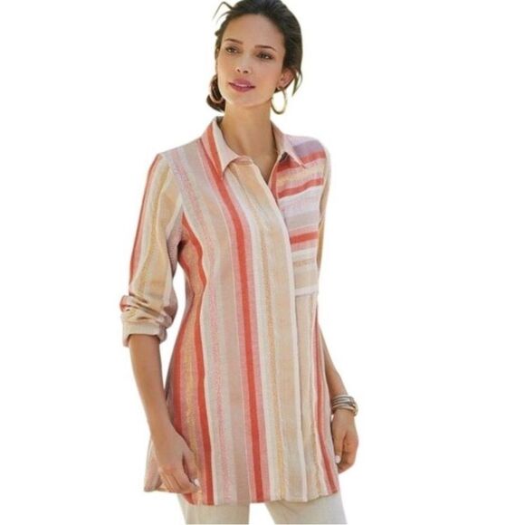 Soft Surroundings Maddalena Petite striped button-up shirt - Picture 2 of 9